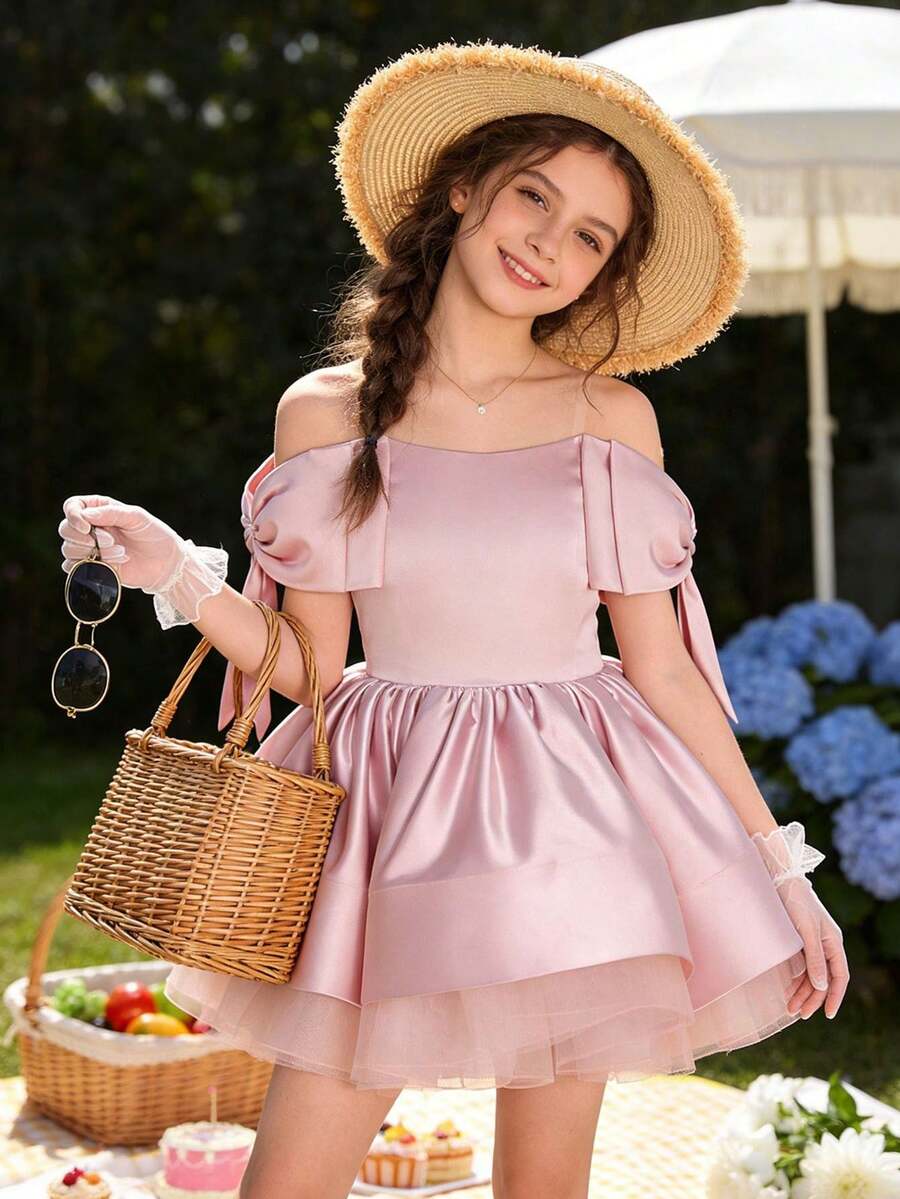 Vestido elegante rosa con lazo para adolescentes, vestido corto para boda, baile de graduación, cumpleaños, fiesta, Pascua, vacaciones