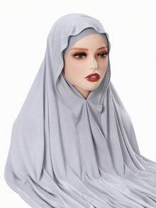 1pc Women's Solid Color 2-In-1 Instant Jersey Hijab With Wide Brim, Headscarf, Slip-Resistant, Soft & Skin-Friendly, Suitable For Daily Abaya Matching, Outdoor Activities, Praying And Worship,Beach,Holiday - Multicolor - View 5