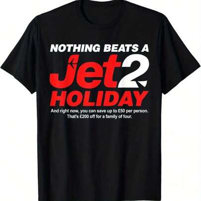 Jet2 Logo & Slogan T-Shirt For Unisex & Unisex - Nothing A Jet2 Holiday Airline Tagline Print, Black With White Text, Casual Crew Neck Short Sleeve Tee, All-Season Fit, Christmas Gift For Jet2 Fans & Passengers