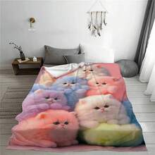 Multifunctional Cute Cat Print Blanket - Suitable For All Seasons, Sofa, Bed, Travel, Office - Great Gift - Multicolor - View 10