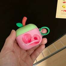 3D Leaf Pink Peach + Circular Ring Earphone Case Compatible With Apple Pro3/Pro2/AirPods4/AirPods3/AirPods2, Fashion Women Earphone Case, Minimalist Earphone Case, Apple Earphone Case, Apple Earphone Cover - Pink - View 4