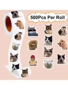 500 Sheets/Roll Fun Cat Expression Sticker Seal Label Sticker Cute Decorative Notebook Phone Guitar Reward Cartoon Sticker Gift - Multicolor - View 6