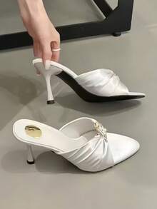 2026 New Pointed Toe Thin High Heel Slide Sandals, Sexy Open Toe Summer Slippers For Women - Silver - View 2