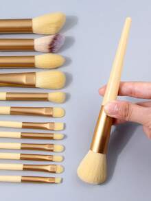 13pcs Professional Makeup Brush Set, Includes 2pcs Triangle Makeup Sponges, Blush Brush, Eyeshadow Brush, Powder Brush, Eyebrow Brush, Nylon Bristles, Great Valentine's Day Gift For Makeup Enthusiasts - Yellow - View 7