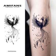 AMIFANS Temporary Tattoo Celestial Phoenix, Semi Permanent Tattoo,Lasting 1-2 Weeks Tattoo, Long Lasting Tattoo, Juice Tattoo, Realistic Tattoo, Romantic Tattoo, Fake Tattoo, Waterproof, Authentic Tattoo Look, Niche Design Tattoo, Fruit Tattoo, Plant-Based Tattoo - Black - View 8