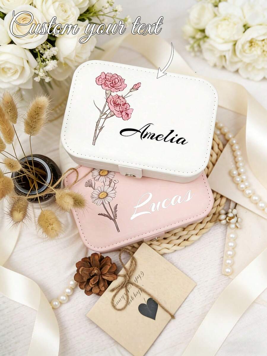 Kotak Perhiasan Nama Bunga Kustom, Kotak Perhiasan Pengiring Pengantin, Kotak Perhiasan Portabel yang Dipersonalisasi, Hadiah Liburan Sempurna, Kotak Anting, Kalung, Gelang, Cincin, Hadiah Istimewa, Hemat Ruang, Multifungsi, Dapat Digunakan Kembali, Hadiah Wisuda, Dapat Disesuaikan, Dekoratif, Dapat Digunakan Kembali - MultiWarna - View 1