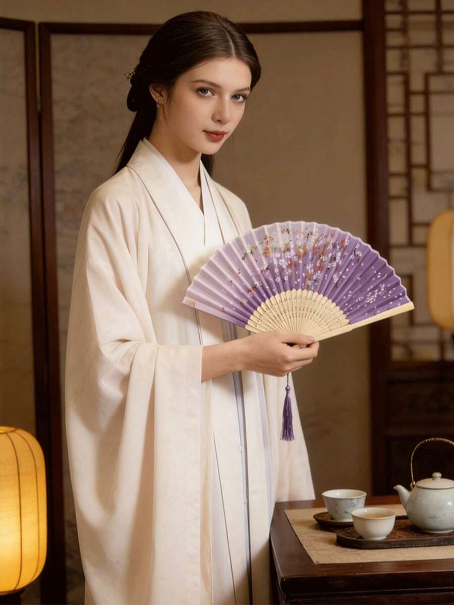 1把中式折叠扇 - 紫色渐变，便携式手持/壁挂两用，适用于汉服舞蹈、文化聚会、婚礼、传统服饰 - 优雅装饰礼品，适合演出场合、夏季、节日 - 紫色 - 查看 1