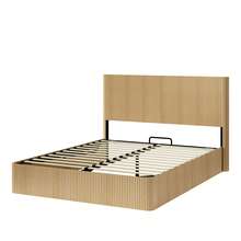 Modern Bed With Grooved Design And Hydraulic Lift System – Large Storage Space, Stable Solid Wood Slats, Easy-Care Surface – 160 X 200 Cm – Light Oak - Oak Color + 160cm + 200cm - View 2