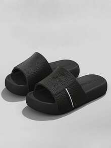 柔软亲肤女士拖鞋，防滑室内/浴室情侣凉鞋，夏季 - 黑色 - 查看 3