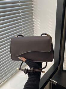 Fashionable Solid Color Asymmetrical Flap Vintage Minimalist Elegant Shoulder Bag - Coffee Brown - View 9
