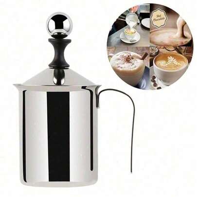 Máy tạo bọt sữa cầm tay bằng thép không gỉ 400ml, lưới kép, dùng cho cà phê, cappuccino, kem sữa và tạo bọt sữa, phụ kiện nhà bếp.