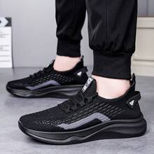 男士透气网面休闲运动鞋，轻便舒适 - 黑色 - 查看 4