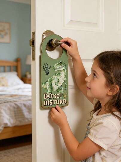Cartel de "NO MOLESTAR" con diseño de dinosaurio de dibujos animados, placa para decoración de la puerta de la habitación de los niños, adecuado para decoración del hogar, placa de oficina, regalo de cumpleaños
