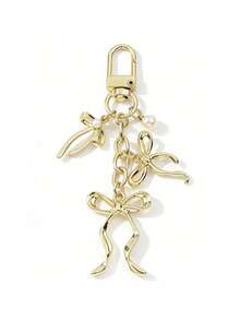 1pc Minimalist Versatile Gold Bow Pearl Pendant DIY Alloy Keychain, Personalized Elegant Bag Charm, Couples Key Chain Gift - Multicolor - View 5