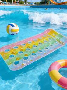 1pc Inflatable Hollow Gradient Sequin Floating Bed, Made Of PVC Material, Summer Beach Inflatable Floating Device, Water Relaxing Lounger, Swimming Pool Float, Beach Essential, Beach Accessory - Water Rest Area - View 3
