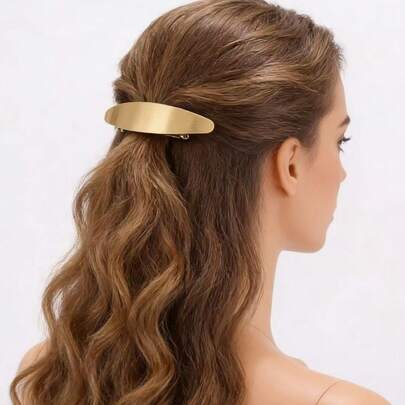 Brushed Finish Curved Hair Clip - Minimalist Metal Hair Barrette For Effortless Chic Look