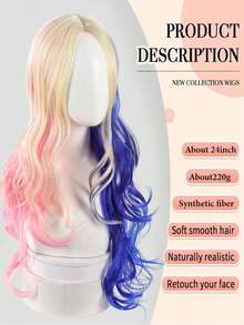 Tóc giả dài xoăn màu hồng và xanh dương dành cho nữ - Thích hợp cho cosplay và tiệc Halloween - Tóc giả sợi tổng hợp - Nhiều màu - Xem 3