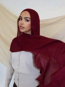 1pc Burgundy Lightweight Breathable Chiffon Muslim Headscarf, Suitable For Daily And Prayer Wear Conservative Headcover - Burgundy - View 1