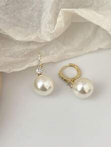 一对珍珠耳环，钻石耳环，优雅气质，复古水钻珍珠耳环，奢华高端耳环，适合日常佩戴 - 白色 - 查看 4