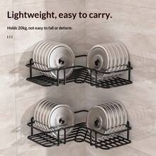 Iron Art Bathroom Shower Gel Rack, Wall-Mounted Long Bar With Hooks, No Drilling Required Kitchen Storage Organizer - Black - View 9