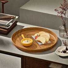 1/3件套条纹PP塑料防滑食品托盘套装 - 圆形多用途塑料托盘，早餐盘/咖啡杯垫/储物托盘，耐用商用及家用餐具，甜点面包水果托盘 - 木紋 - 查看 9