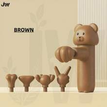 JW迷你卡通熊按摩枪，便携式手持按摩枪，配备5个按摩头和4档可调速度。可爱小巧的深层组织按摩器，支持Type-C充电。这款创意小熊按摩枪是绝佳的礼物之选——时尚实用的便携式按摩枪，适合送给家人和朋友。 - 棕色 - 查看 9