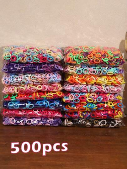 500个彩色渐变发圈，弹性发绳，马尾辫发圈，柔软不伤发的发饰