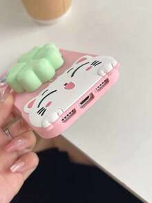 New Fashion Lucky Four-Leaf Clover Rotating Bracket 3D Phone Case Compatible With IPhone 17 Pro Max, Protective Cover, Sweet Romantic Skin-Friendly Shell, 16 PM - Pink - View 5