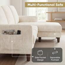 Convertible Sectional Sofa, L-Shaped Sofa With A Movable Sugar-Cube-Style Chair As A Footstool, Suitable For Living Rooms, Apartments And Small Spaces In Offices - White Towel - View 4