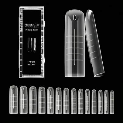 70pcs Box Matte Crystal Nail Tips, Extra Long Square Shape With French Tip Lines, No Paper Form Extension