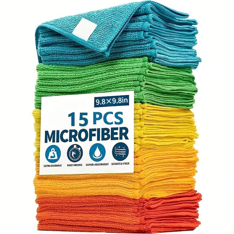 15pcs Multi-Functional Cleaning Towel Set, Reusable Quick-Dry Towels, Multi-Purpose Absorbent Cloths Suitable For Home, Kitchen, Living Room, Bedroom, Bathroom And Furniture Stain Removal - 15 Random Colors - View 1