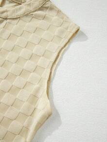 Acelitt Women's White Knitted Checkered Texture Half-Button Sleeveless Casual Wide-Leg Jumpsuit In Spring - Beige - View 7