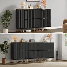 SICOTAS Fluted Shoe Cabinet Storage For Entryway With 2 Flip Drawers-11.8" Deep Freestanding Shoe Organizer Cabinet With 6-Tier Shelves, Large 20 Pairs Shoes Rack Cabinet For Foyer Hallway - 黑色 - 查看 6