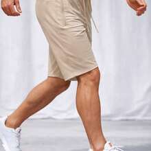 Men's Bermuda Shorts With Zipper, Gym, Sports, Beach, Breathable & Lightweight Polyamide - Beige - View 2