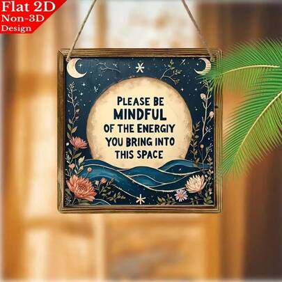 Unique Wooden Wall Hanging Sign, "Be Mindful Of The Energy You Bring Into This Space" - Inspirational Art Featuring Moon, Stars And Floral Design, Multifunctional Home And Room Decor, Ideal Gift For Thoughtful Individuals, Wall Hanging Decor | Inspirational Sign | Art Print, Mindfulness Wall Decor, Celestial Theme, Vintage Style, Durable Wood, Decorative Plaque, Positive Living