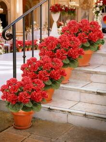 2pcs Artificial Geranium Flowers For Outdoor Decor. These Silk-Like Geranium Blooms Are UV-Resistant And Lifelike In Appearance. They Are Suitable For Outdoor Planters, Front Gardens, Patios, Balconies, Yards, And Porches. They Are Suitable For Year-Round Home And Garden Decoration. (Red) - Red - View 7
