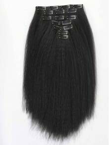 14-24 Inch Yaki Straight Clip-In Hair Extensions, Black, Double Wefted, Suitable For African American, 7pcs/Set - Multicolor - View 9