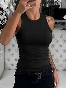Women's Slim Fit Knitted Sleeveless Backless Casual Bra Ribbed Vest - 黑色 - 查看 3