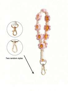 5 Models Of Luxury Crochet Daisy Keychain Lanyard - Handmade Knitted Flower Phone Charm, Gold Lobster Clasp Bag Pendant For Women, Soft Girl Cottagecore Accessory - 彩色 - 查看 8