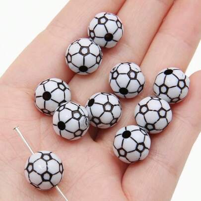 25 Pieces 15mm Silicone Beads Water Transfer Printed Beads Straight Hole Football Loose Beads. Silicone Football Beads, Suitable For DIY Handicrafts - Round Sports Beads, Can Be Used For Keychains, Necklaces And Jewelry Making.