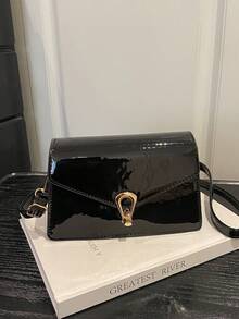 Túi xách kiểu retro mới, nắp gập có gương, khóa kim loại, dây đeo vai dài có thể điều chỉnh, dung tích nhỏ, nhẹ, tối giản, kiểu dáng thường ngày. - màu đen - Xem 2