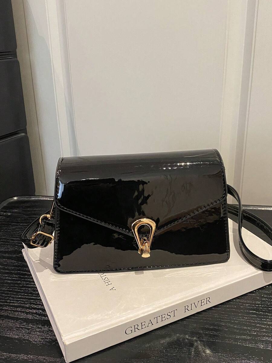 Túi xách kiểu retro mới, nắp gập có gương, khóa kim loại, dây đeo vai dài có thể điều chỉnh, dung tích nhỏ, nhẹ, tối giản, kiểu dáng thường ngày.