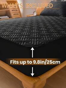 1pc Waterproof Solid Color Fitted Sheet, Skin-Friendly Mattress Protector, Dust-Proof & Moisture-Proof Mattress Cover, Ultrasonic Embossed Suitable For All Size Mattresses, Bedding Gift, Machine Washable - Black - View 5