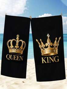 [Soft & Quick Dry] 250gsm Microfiber Beach Towel | 70*140cm/90*180cm Available | 2pcs/1pc Crown Couple Beach Towel | High Absorbency Portable Swimming Towel, Bathroom Decor, Beach Towel | Suitable For Summer Beach, Swimming, Travel, Camping, Fitness - Crown - View 15