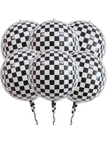 2/4/6 piezas Globos de coche de carreras a cuadros de aluminio, globos de coche de carreras a cuadros de 22 pulgadas 4D, globos a cuadros blanco y negro, decoraciones de fiesta de cumpleaños con tema de coche de carreras con cintas negras, adecuado para decoración de fiesta con tema de coche de carreras, baby shower - Multicolor - Ver 2