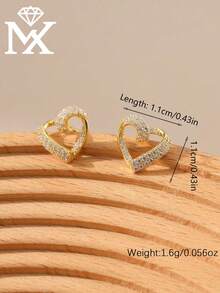 SYMFNY 1 Pair Minimalist Fashionable 925 Sterling Silver Cubic Zirconia Heart Stud Earrings, Delicate Heart-Shaped Design With Sparkling Cubic Zirconia Accents, Suitable For Daily Wear, Dates, Parties And Gatherings - Yellow Gold - View 3
