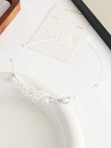 奢华珍珠哑光花朵发箍，精致发圈，百搭优雅发饰 - 銀色 - 查看 1