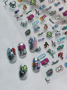1 Tờ Hình Dán Móng Tay Phong Cách Graffiti, Kết Hợp Các Yếu Tố Hip-Hop và tiếng Anh, Bao Gồm Hình Khuôn Mặt Đội Mũ Trùm Ngầu, Màu Xanh Lá Cây, Ngón Tay Cái Giơ Lên, Biểu Tượng Hòa Bình, Tia Chớp, Mũi Tên, Hashtag, Trái Tim và các Họa Tiết Khác, Thể Hiện Phong Cách Cá Tính, Phù Hợp Với Văn Hóa Đường Phố, Hip-Hop và Người Hâm Mộ Phong Cách Y2K, Dễ Dàng Tạo Ra Những Mẫu Móng Tay Độc Đáo và Bắt Mắt. - Nhiều màu - Xem 9