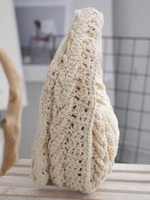 Relaxed And Effortlessly Stylish Openwork Knit Cable Knit Bag, Beach Bag, Casual And Simple Women's Tote Bag. - Beige - View 4