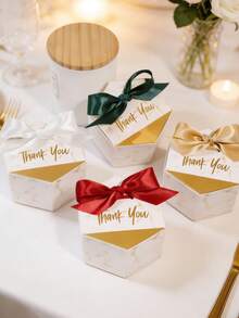 5pcs Thank You Hexagon Gift Boxes With Satin Ribbon Bows, White Marble And Metallic Gold Geometric Design, Elegant Paper Packaging For Jewelry, Small Presents, Wedding Favors, Birthday Parties And Guest Gifts - 4X4X5cm - View 7